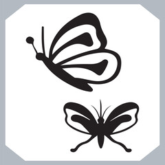 Butterfly silhouette icon, Silhouettes of butterflies. Black of funny butterflies. Insect butterfly black silhouette, Set of butterflies