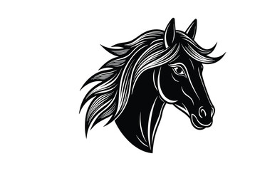 Head of horse linocut silhouette art illustration