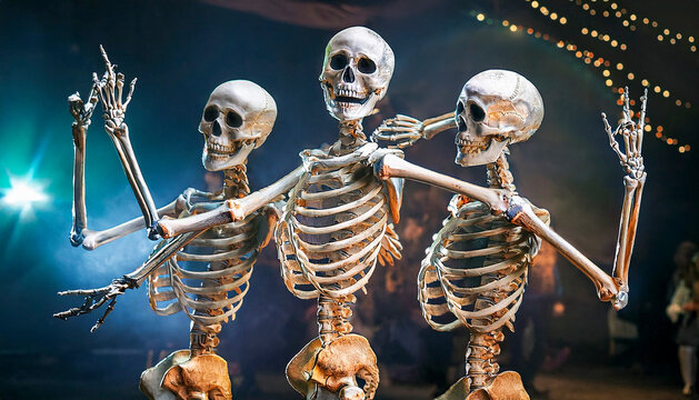 Three dancing skeletons