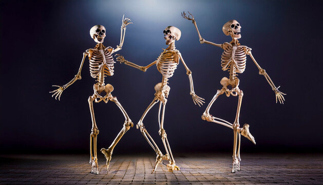 Three dancing skeletons