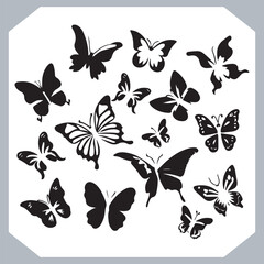 Fototapeta premium Butterfly silhouette icon, Silhouettes of butterflies. Black of funny butterflies. Insect butterfly black silhouette, Set of butterflies
