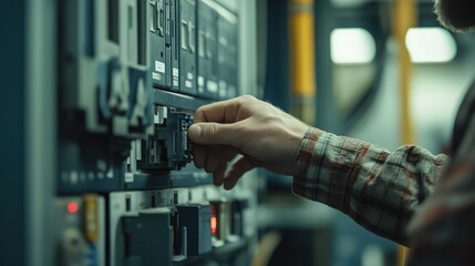 Fototapeta premium Resetting Circuit Breaker. AI generated illustration