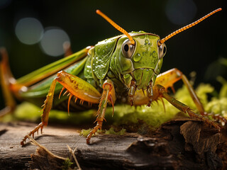 Fototapeta premium Grasshopper in the wild. Beautiful extreme close-up. Printable photo with Instant Download. Digital photography. Art Decor. Digital art.