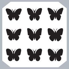 Butterfly silhouette icon, Silhouettes of butterflies. Black of funny butterflies. Insect butterfly black silhouette, Set of butterflies