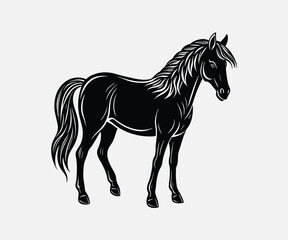 Obraz premium Linocut silhouette of a horse in vector art