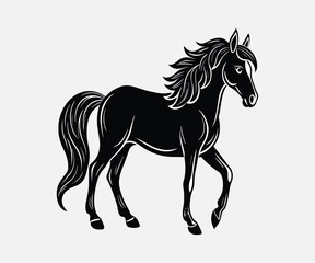 Obraz premium Linocut silhouette of a horse in vector art