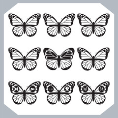 Butterfly silhouette icon, Silhouettes of butterflies. Black of funny butterflies. Insect butterfly black silhouette, Set of butterflies