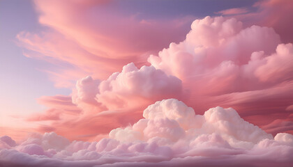 Beautiful cloudscape with pink and white clouds covering the sky at sunset time