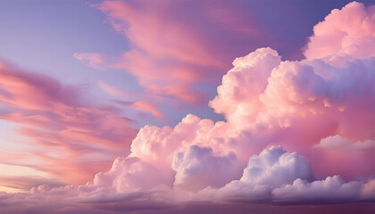 Beautiful evening sky with pink and purple clouds illuminated by the setting sun