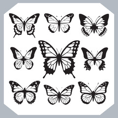 Fototapeta premium Butterfly silhouette icon, Silhouettes of butterflies. Black of funny butterflies. Insect butterfly black silhouette, Set of butterflies
