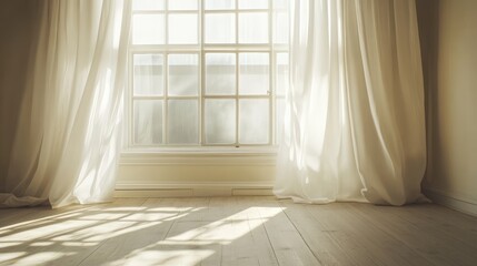 Backlit Window with White Curtains. AI generated illustration