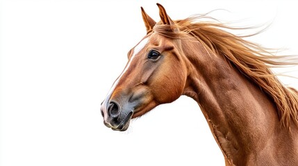 Obraz premium Horse Head Portrait with Windblown Mane Isolated on White Background