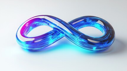 Naklejka premium Blue-pink 3D object on white surface with reflected image in center