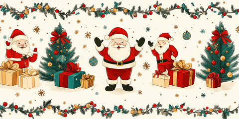 Fototapeta premium illustration of A pattern of vintage Christmas wrapping paper