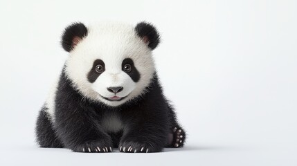 Obraz premium Adorable Panda Cub Sitting on White Background