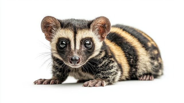 Cute Asian Palm Civet with Stripes Looking at Camera Isolated on White Background