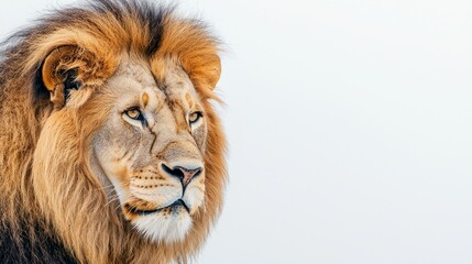 Obraz premium Majestic Lion Portrait with White Background