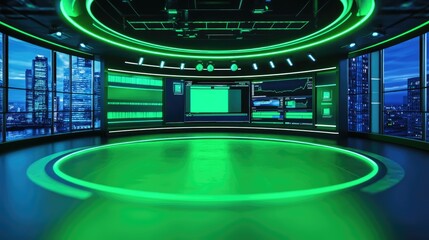 Virtual News Studio Set. AI generated illustration