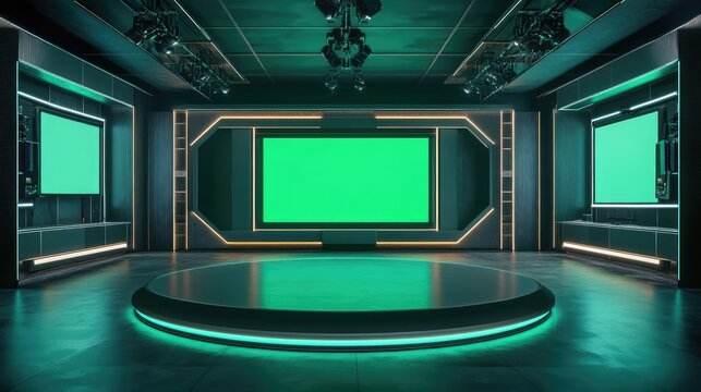 Virtual News Studio Set. AI generated illustration