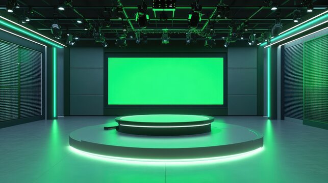 Virtual News Studio Set. AI generated illustration