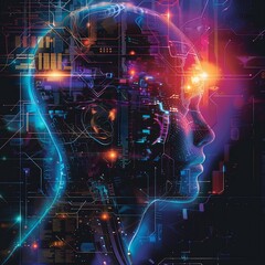 Fototapeta premium Abstract Cyborg Human with Artificial Intelligence and Neural Network. Futuristic Technology Concept