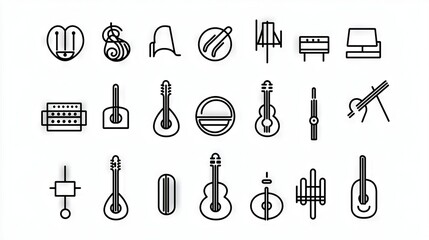 Obraz premium A black-and-white picture of various musical instruments such as a guitar, keyboards, mice, and keyboards