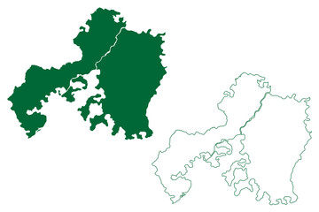 Jhansi district (Uttar Pradesh State, Republic of India) map vector illustration, scribble sketch Jhansi map