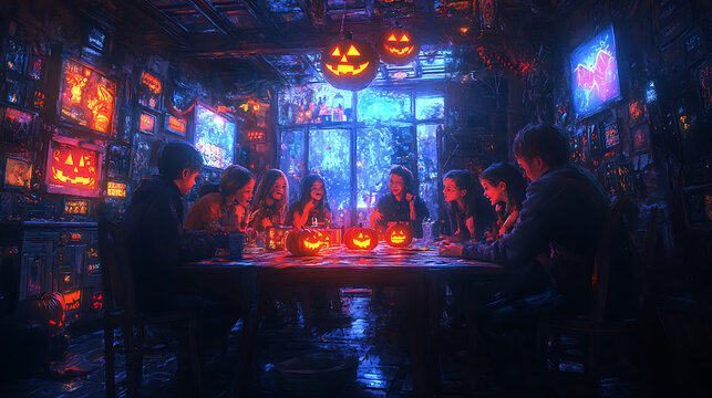 Halloween Pictionary - Kids Gather Around a Festive Table