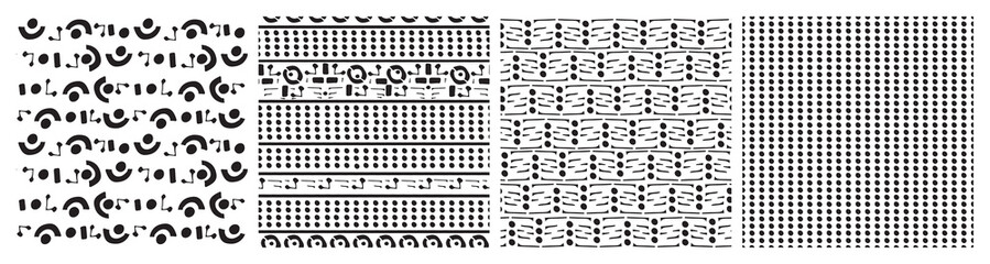 Set of dots doodle circle black seamless patterns on white background. Vector simple hand drawn fabric print