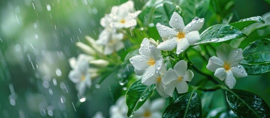 Fototapeta premium Jasmine Bush In The Garden After Rain