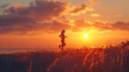 Obraz premium Silhouette of a runner on the road at sunrise