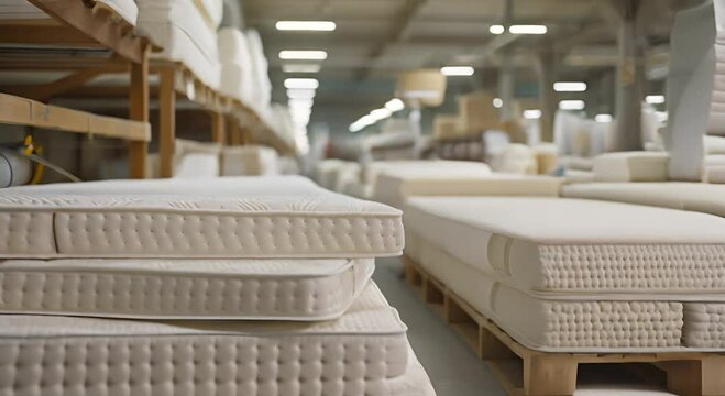 Close-Up of Stacked Mattresses in a Warehouse Setting