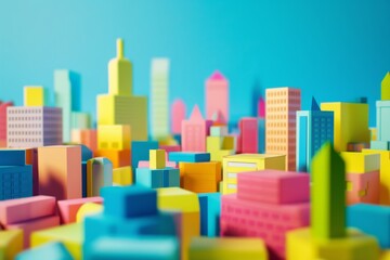 A vibrant, miniature cityscape in a rainbow of pastel colors, blending creativity and urban design in an imaginative, playful scene.