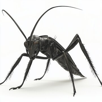 striking close-up reveals a vinegaroon with prominent pincers and a long tail, perfectly set against a crisp white backdrop, highlighting its unique features and textures.