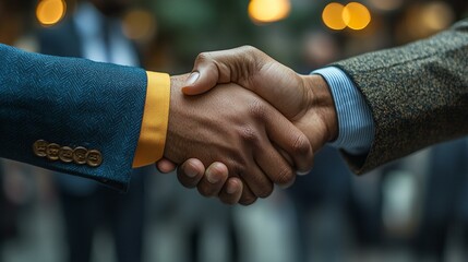 the Business professionals engaged in a handshake, representing a successful business deal.