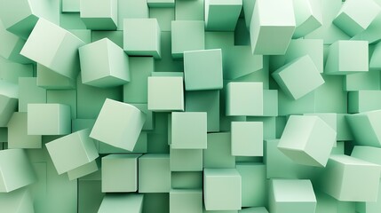   A cluster of diverse green cubes surrounded by a white central cube in the photo