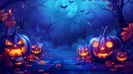 Fototapeta premium Halloween Jack o Lanterns with Full Moon Background