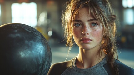 Naklejka premium this Medicine ball workout in a gym setting with a focus on fitness and exercise.