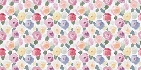 an abstract impressionism painting pattern of roses on a white background