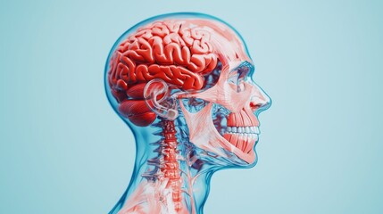 Detailed Human Anatomy Illustration of Nervous System Connection to Skeleton, Ultra HD with Copy Space for Text