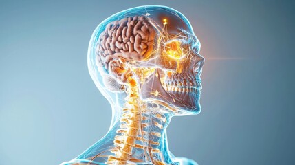 Intricate 3D Rendering of Human Skeleton with Internal Organs and Nervous System, Anatomy Complexity, Ultra HD - Copy Space for Text