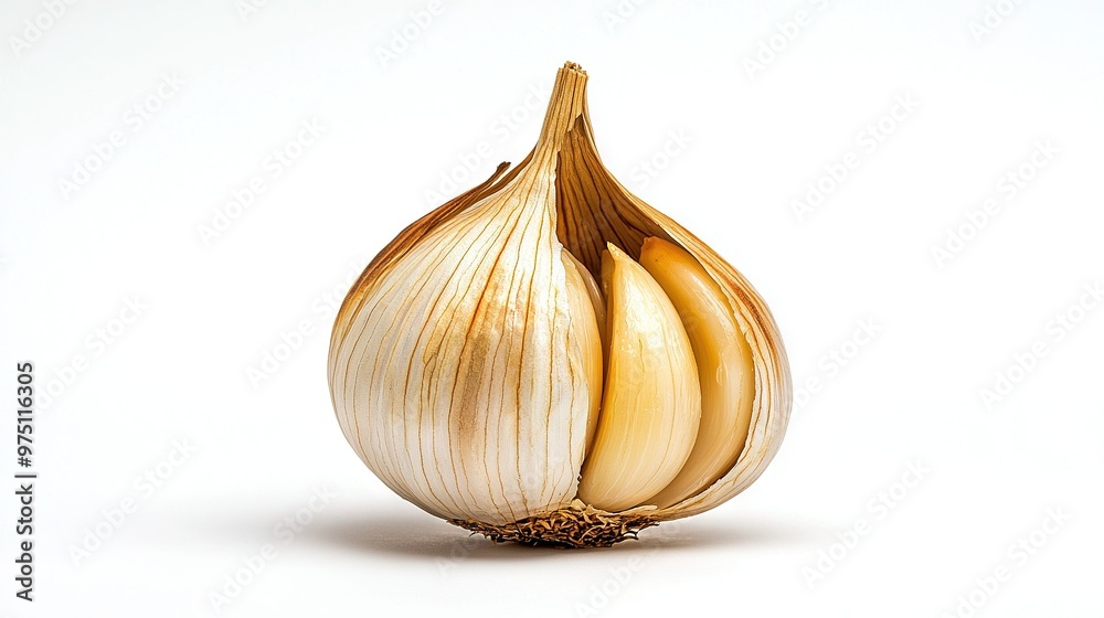 Canvas Prints   A close-up of an onion on a white background with a reflection on one side of the image