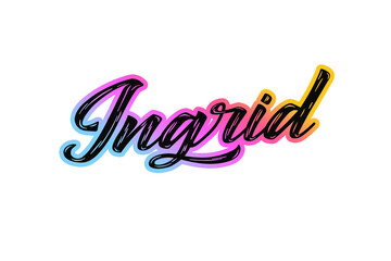 The name “Ingrid” written in a stylized colorful retro font