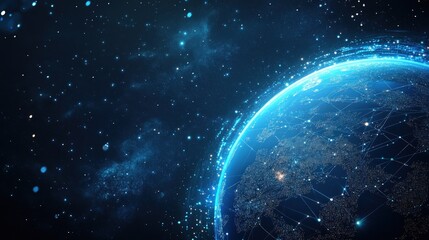 Fototapeta premium A digital illustration of the Earth with glowing lines representing global connections.