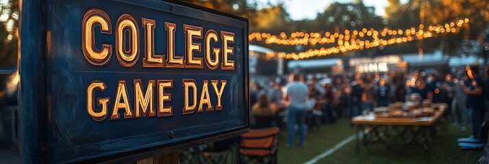 College football Saturday - sign that reads “COLLEGE GAME DAY” - tailgating - tailgate - food - spread - team - television - party 
