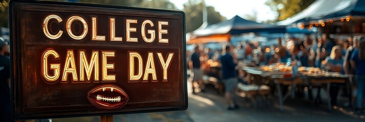 Obraz premium College football Saturday - sign that reads “COLLEGE GAME DAY” - tailgating - tailgate - food - spread - team - television - party 
