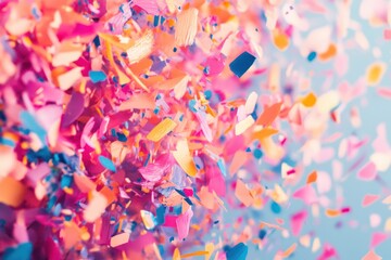 Colorful Confetti Falling Against a Blue Background