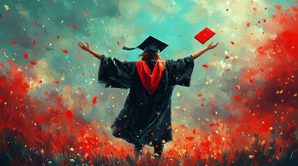 the Concept image for student graduation day, with a cap, diploma, and celebratory atmosphere.