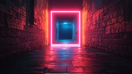 an Square rectangle picture frame with two-tone neon colors (blue and pink) moving as a graphic overlay on an isolated black background.