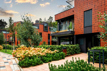 New houses construction. Residential house development in suburb